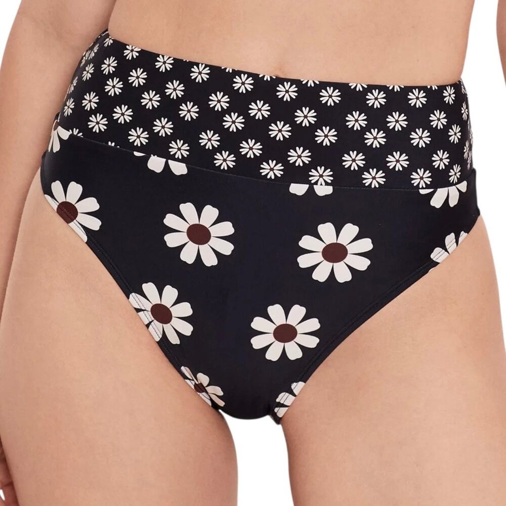 Salt + Cove Women’s Daisy Print High Waist Bikini Swimsuit Bottom Black Size L
